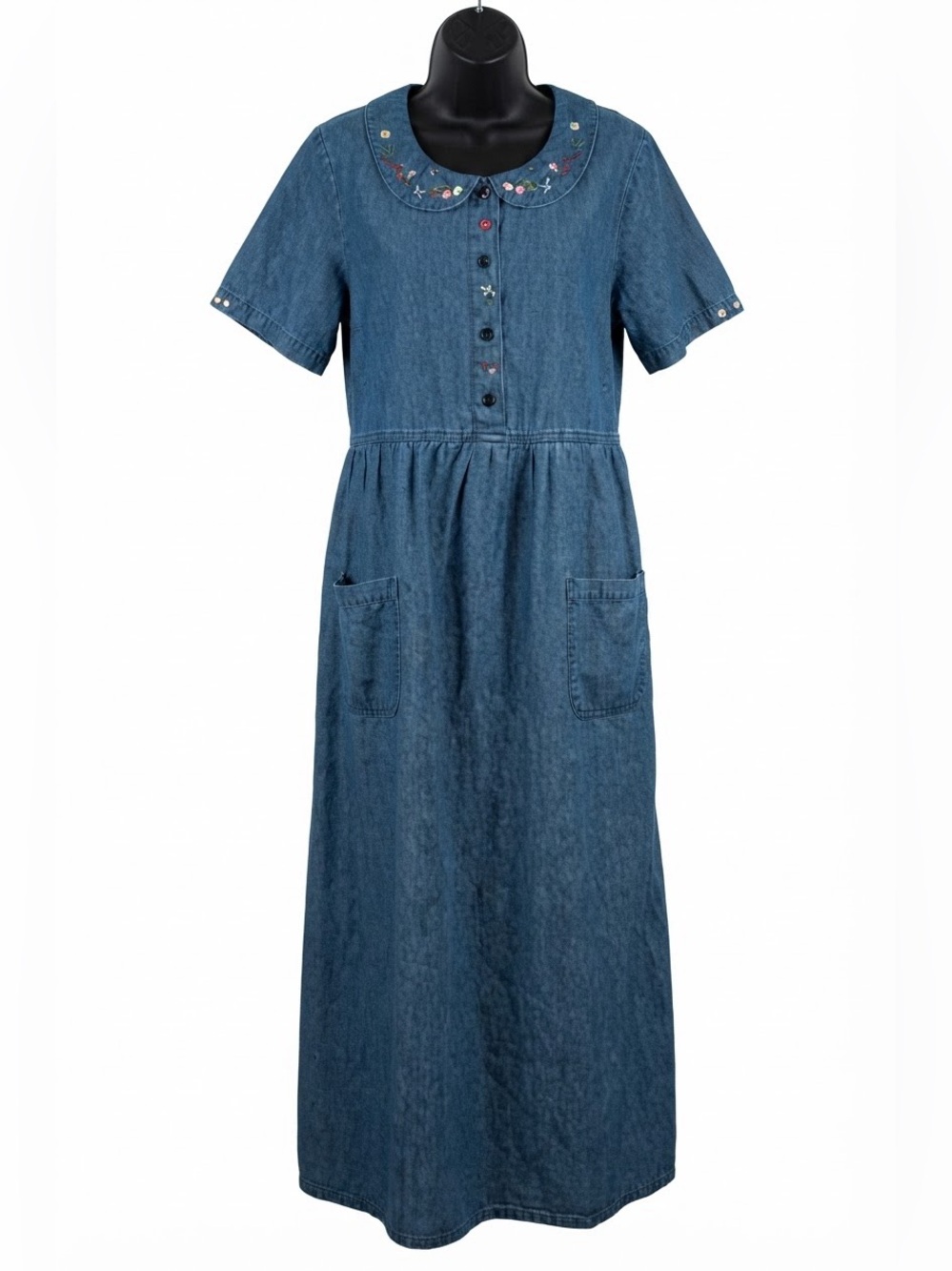 vintage Bobbie Brooks embroidered denim maxi dress large d5